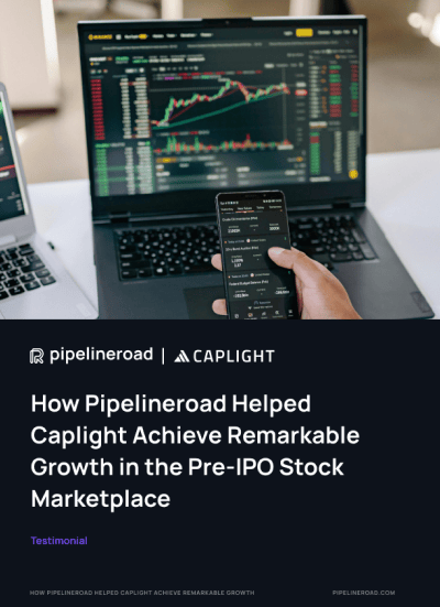 Person analyzing stock data on a laptop and phone, showcasing PipelineRoad's success in helping Caplight grow in the pre-IPO stock marketplace