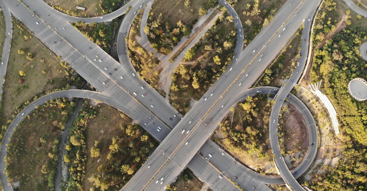Stunning aerial view of a highway interchange in Islamabad, showcasing modern urban infrastructure and greenery.