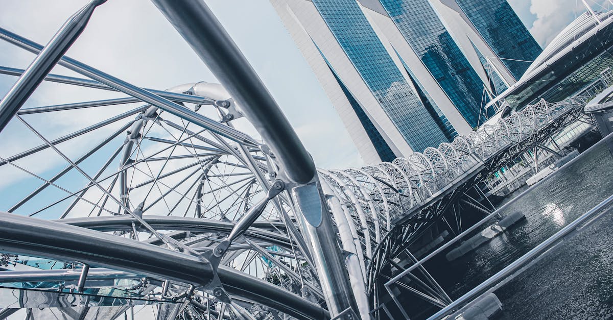 A modern view of Singapore's iconic Helix Bridge and Marina Bay Sands, showcasing contemporary architecture.