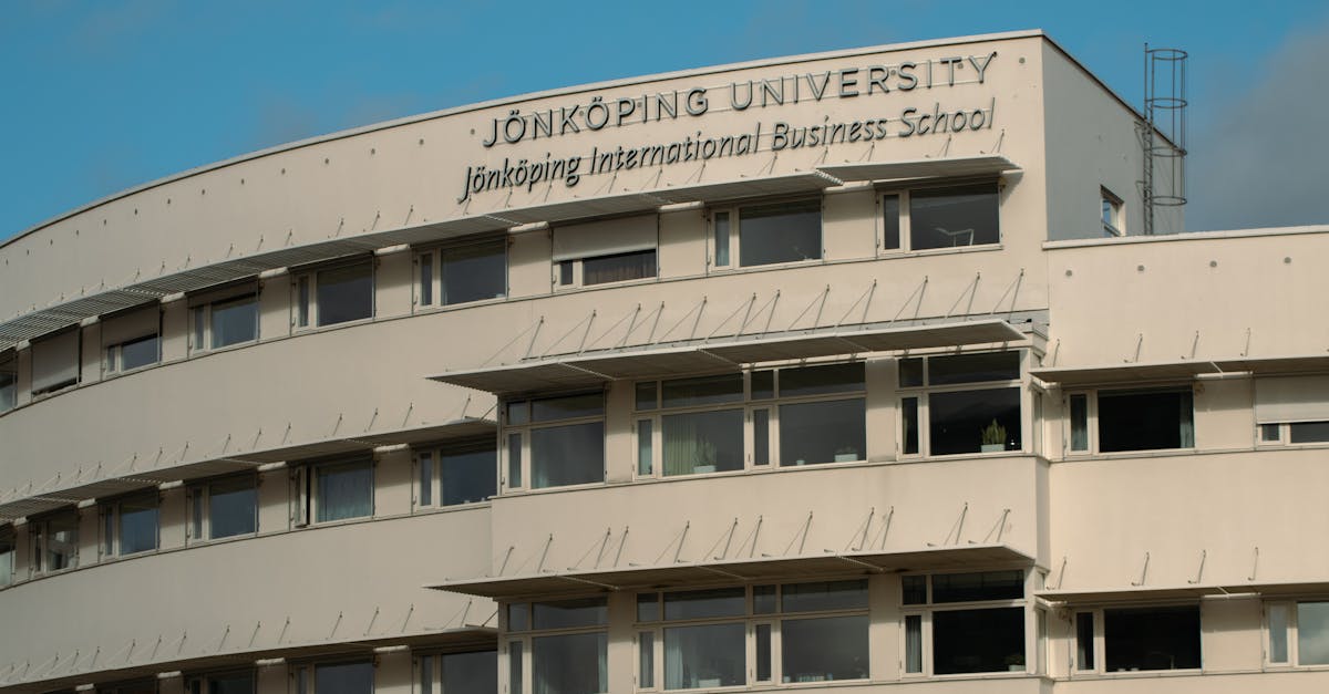 Front view of Jönköping International Business School in sunny weather.
