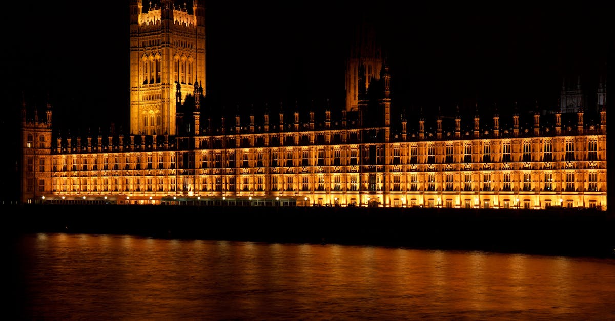 Stunning night view of Westminster Palace, London, reflected on the River Thames.