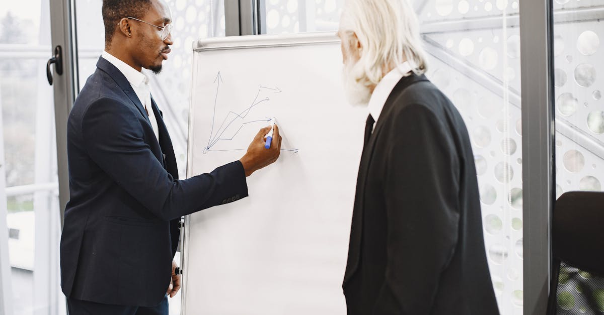 Two business professionals collaborating on a growth strategy in a modern office setting.