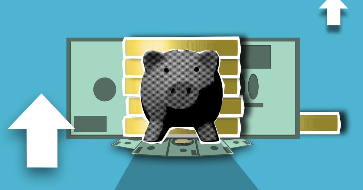 Illustration of a piggy bank with cash and rising arrows symbolizing financial growth.