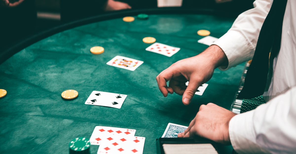 Casino scene with dealer and players, featuring cards and chips, creating a suspenseful atmosphere.
