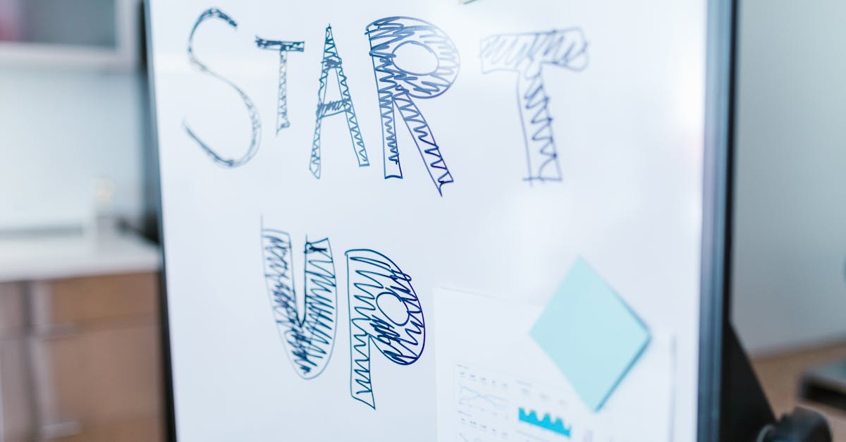 Creative startup concept handwritten on a whiteboard, symbolizing innovation in business.