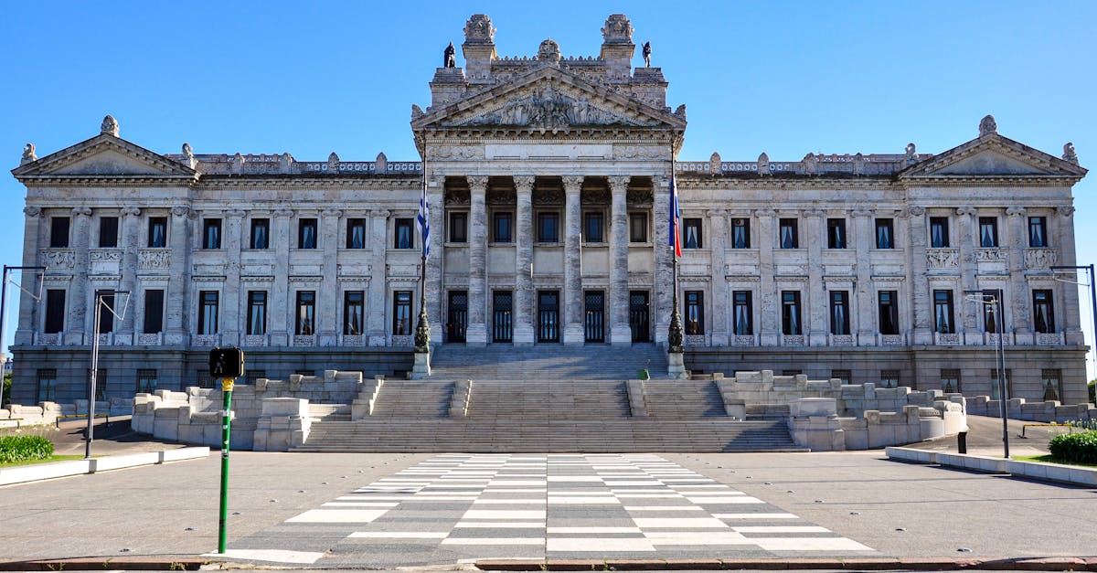 Front view of Uruguay's Palacio Legislativo in Montevideo on a clear day.