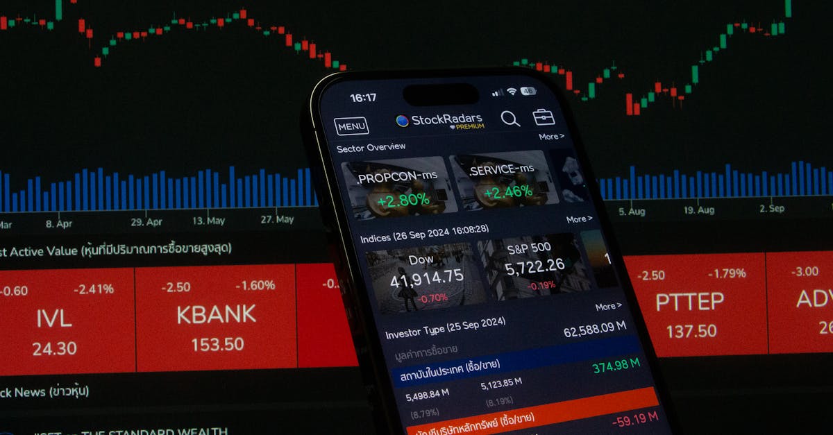 Close-up of a digital stock trading app interface with investment charts and market trends displayed.