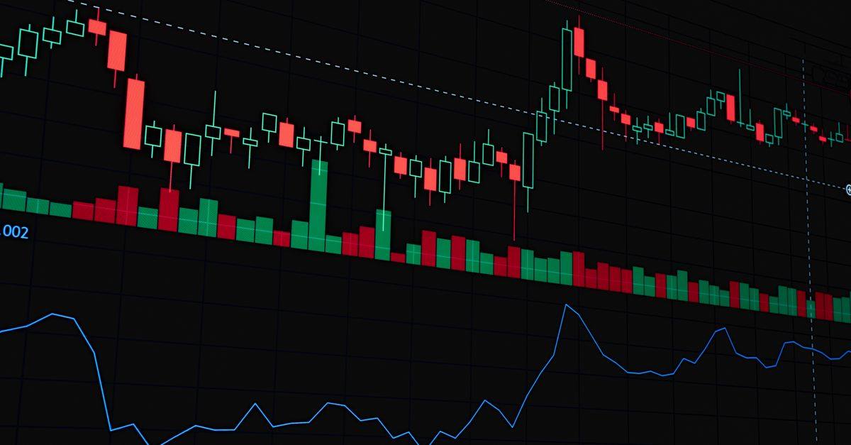 Dynamic financial market graph featuring a candlestick chart. Perfect for illustrating market trends and analysis.