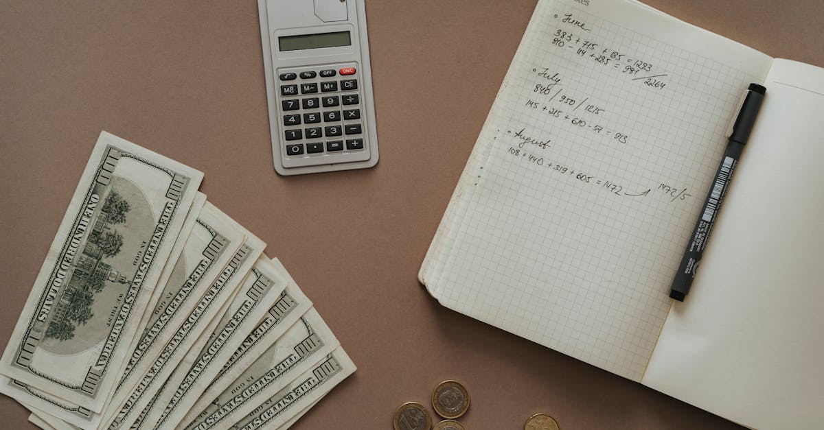 Flat lay with calculator, notebook, and US dollars ideal for financial concepts.