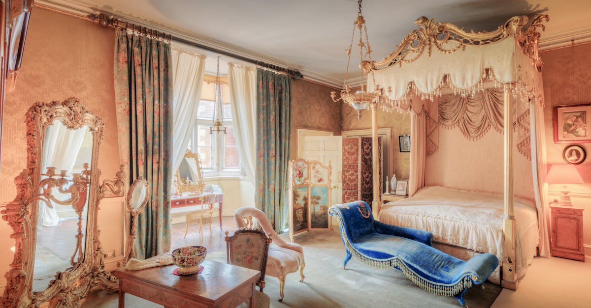 Explore the opulent vintage bedroom interior at Burton Constable Hall in England.
