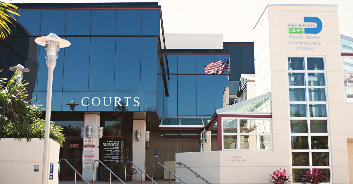 South Dade Justice Center and Government Building facade in Miami, Florida showcases modern architecture.