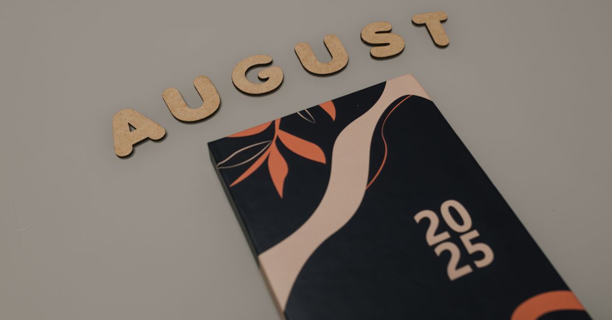 Flat lay of an August calendar with artistic design for 2025.