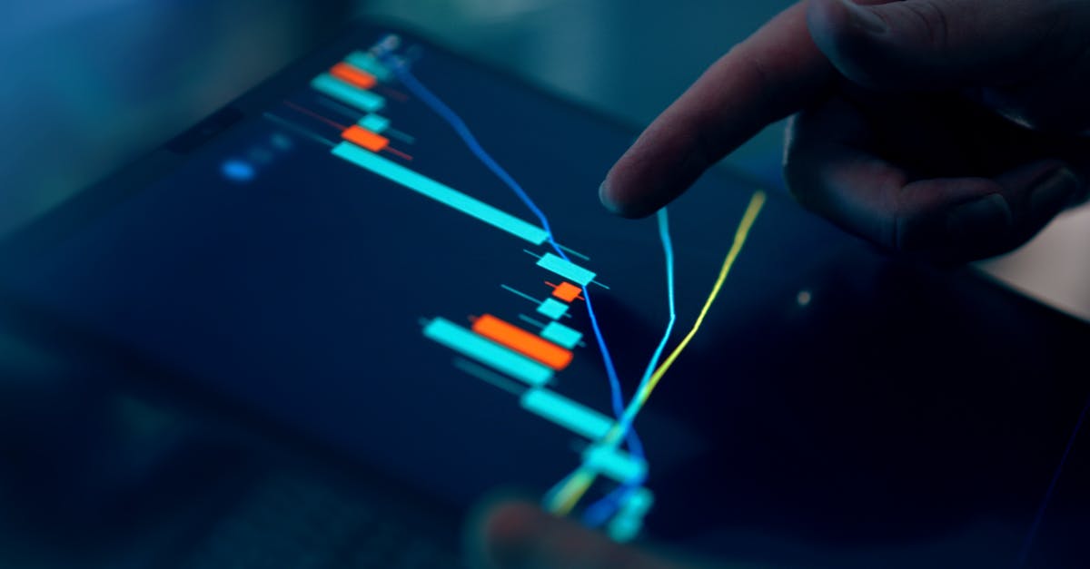 Close-up of a finger interacting with a digital chart on a tablet, depicting financial data and analysis.