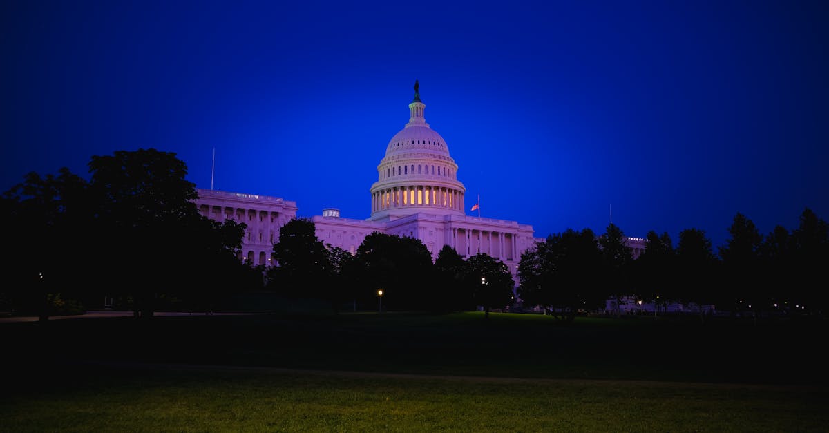 A stunning view of the US Capitol Building illuminated at twilight, showcasing its iconic dome and neoclassical architecture.