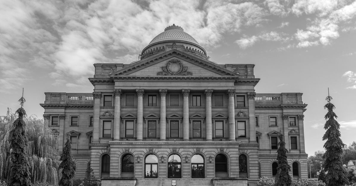 Stunning black and white view of the Luzerne County Courthouse in Wilkes-Barre, PA.