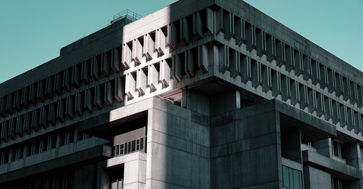 Concrete Brutalist building facade in Boston, showcasing striking geometric design.