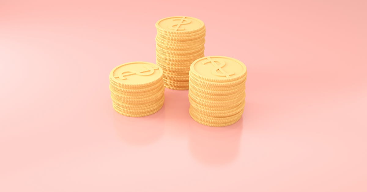 3D render of gold coin stacks on pastel pink, symbolizing wealth and prosperity.
