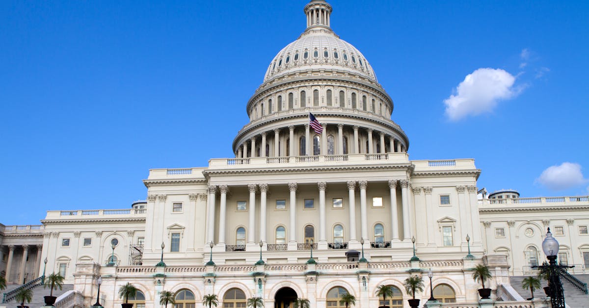The United States Capitol Building in Washington, DC, with a clear blue sky.