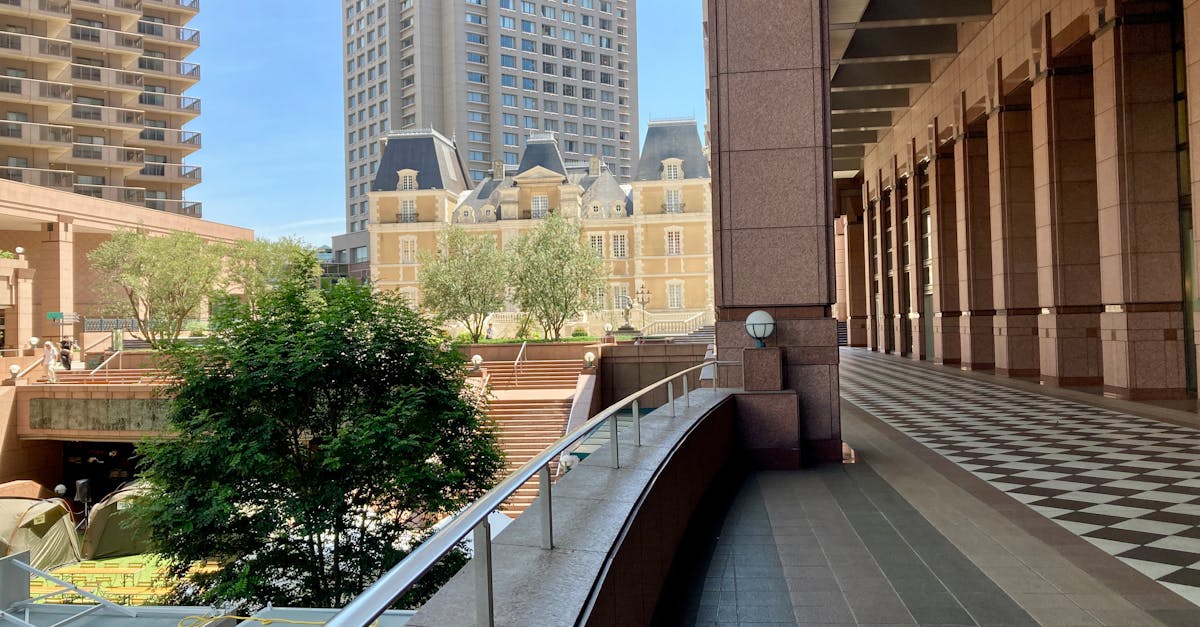 Capture of urban architecture in Ebisu, Tokyo, featuring modern high-rises and green spaces.
