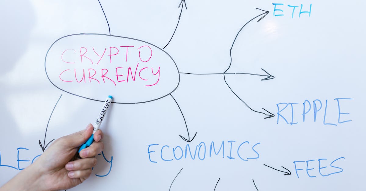 Hand writing cryptocurrency concepts on whiteboard in business meeting.