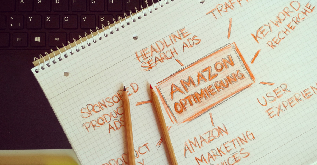 Visual representation of Amazon optimization techniques with handwritten notes and pencils.