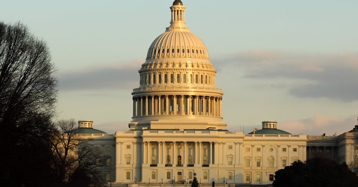 View of the US Capitol Building in Washington D.C. during sunset, highlighting its iconic architecture.