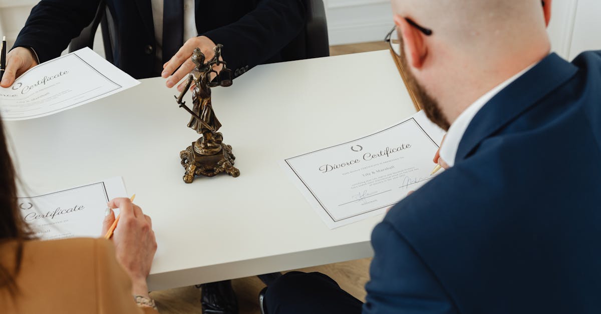 A professional setting with a focus on signing divorce documents in an office environment.